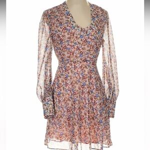 The East Order Women’s Sophe Mini Dress in the Peach Oasis Colorway Side Zi , XS